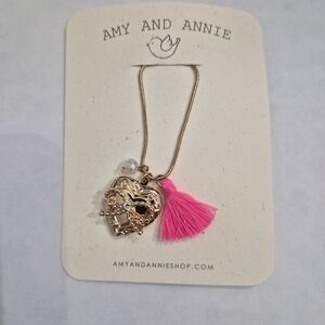 Heart Locket Necklace with Pink Accent